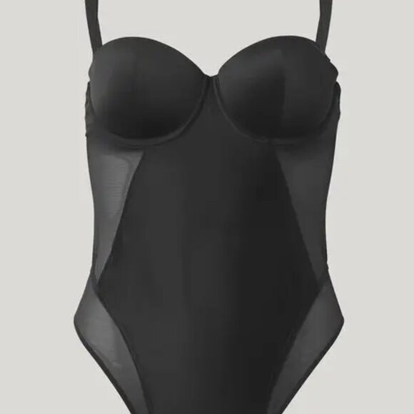 NWT Wolford Stretch Silk Wired Bodysuit ~ Black ~ Size MB